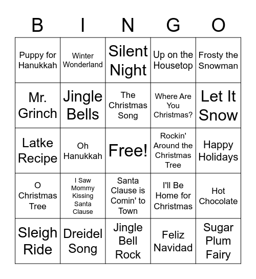 Holiday Song Bingo* Bingo Card