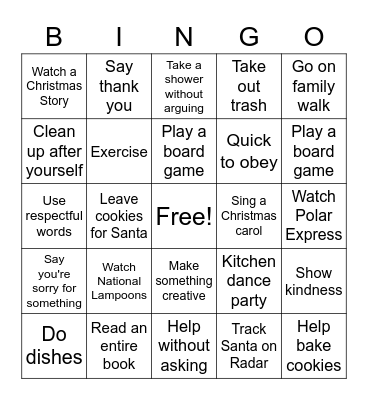 Winter Break Bingo Card