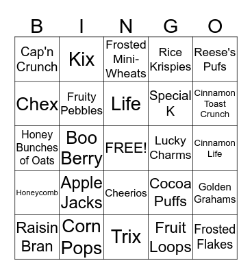 Are You Cereal? Bingo Card