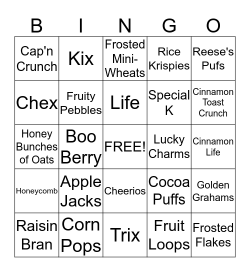 Are You Cereal? Bingo Card