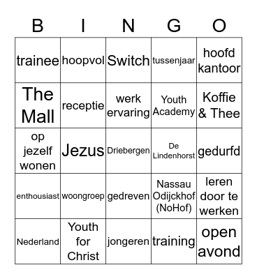 Open avond Bingo Card