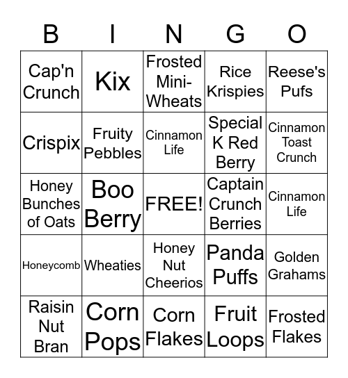 Are You Cereal? Bingo Card