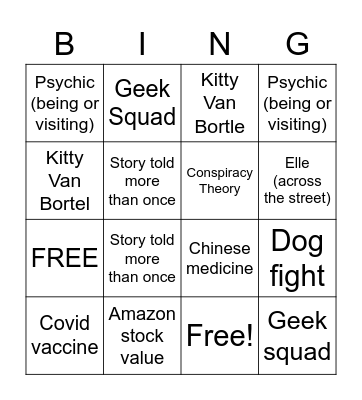 Dysfunctional Family Bingo Card