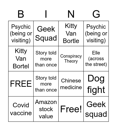 Dysfunctional Family Bingo Card