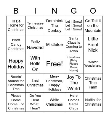 Christmas Music Bingo Card