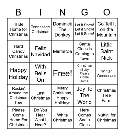 Christmas Music Bingo Card