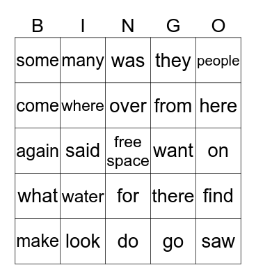 SIPPS SIGHT WORDS Bingo Card