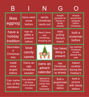 Virtual Holiday Bingo Card