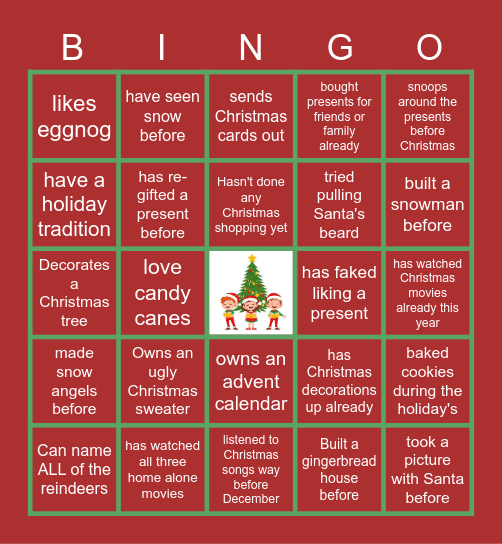 Virtual Holiday Bingo Card