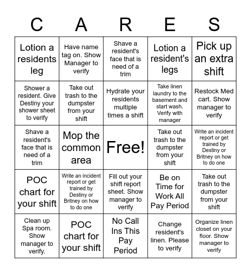 WOODS CARES Bingo Card Bingo Card