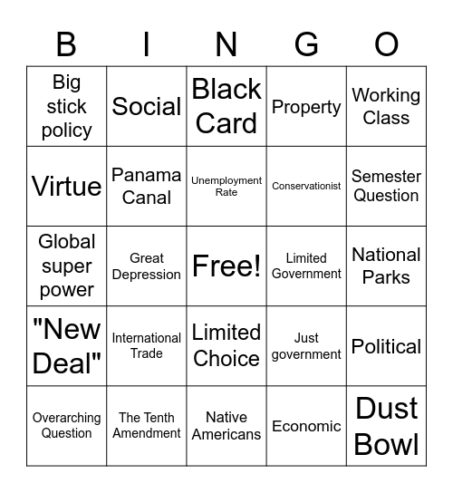 President Theodore Roosevelt Bingo Card