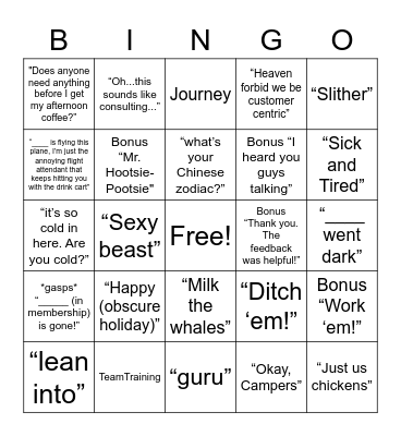MTDC List for Calling Bingo Card