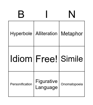 Figurative Language Review Bingo Card