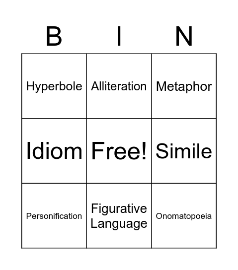 Figurative Language Review Bingo Card
