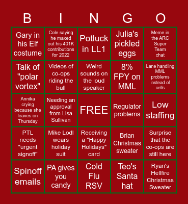 Week before Christmas at GE Bingo Card
