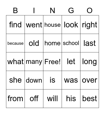 Untitled Bingo Card