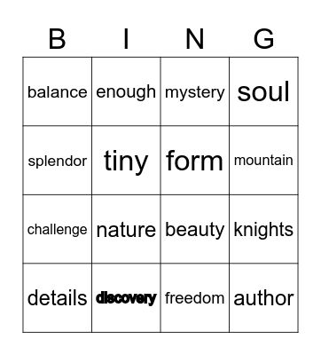 BOOK 1 Bingo Card