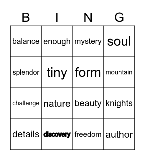 BOOK 1 Bingo Card