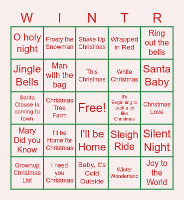 Winter Wonderland Bingo Card