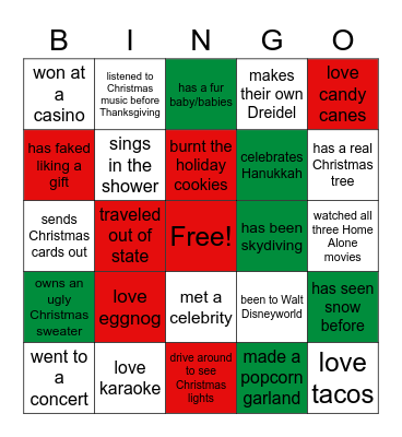 HOLIDAY BINGO WITH A TWIST Bingo Card