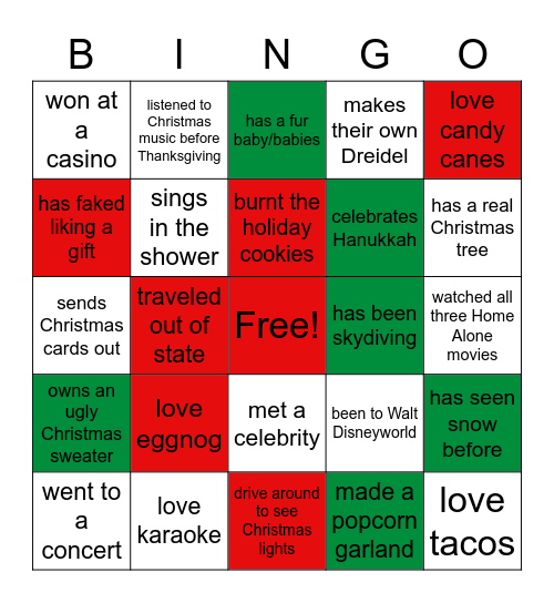 HOLIDAY BINGO WITH A TWIST Bingo Card