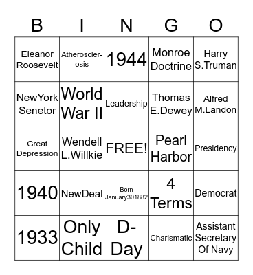 Franklin Delano Roosevelt Bingo Card