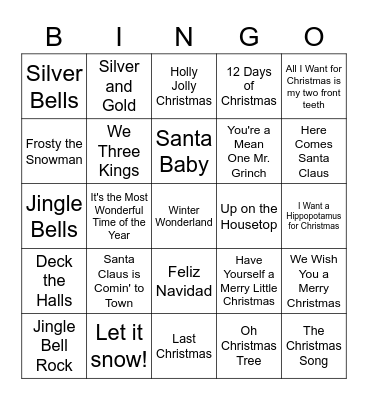 Christmas Songs Bingo Card