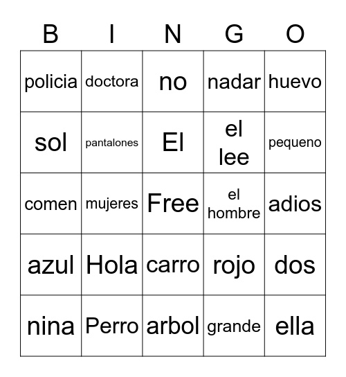 Spanish Bingo Card