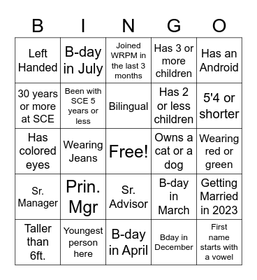 Wildfire Safety WRPM Team BINGO Card
