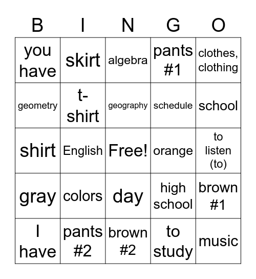 Capítulo 2B1 - Las Clases (¡Qué Chévere!) Bingo Card