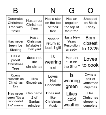 Holiday Bingo Card