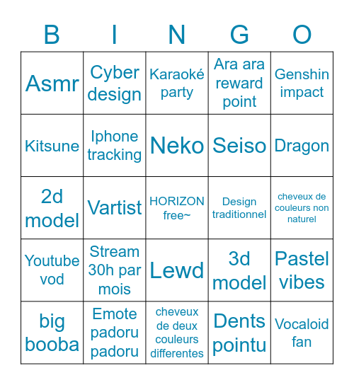 Horizon Vtuber Bingo ! Bingo Card