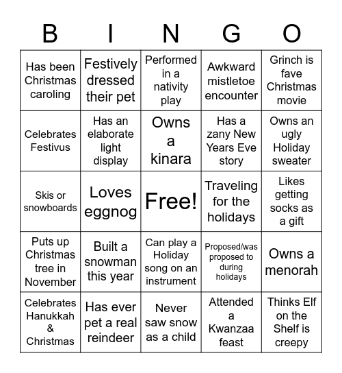 Holiday Bingo Card