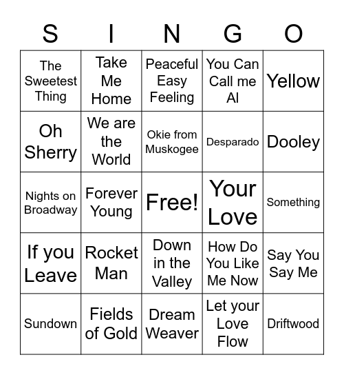 Rushing Family Christmas Bingo Card