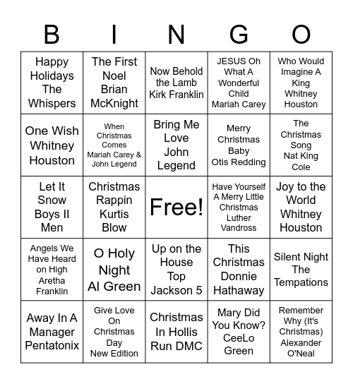 Soulful Christmas Bingo Card