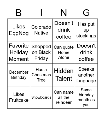Holiday Bingo Card