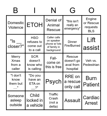 Christmas A shift Bingo Card