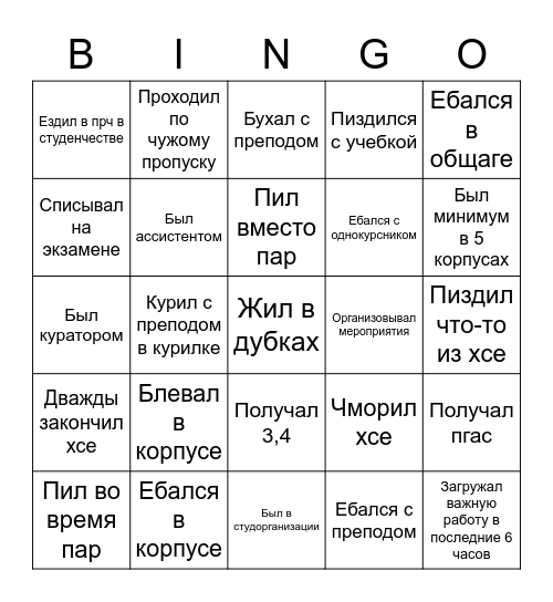 ХСЕ БИНГО Bingo Card