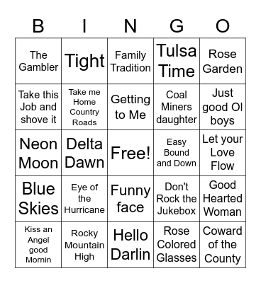 (Top 100) 70s Country Bingo Card