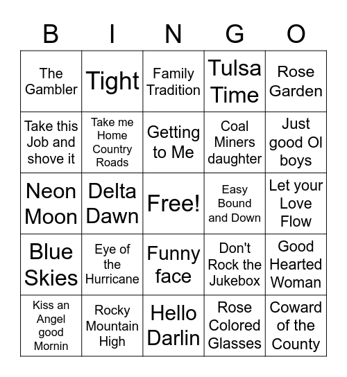 (Top 100) 70s Country Bingo Card