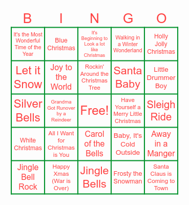 Christmas Lyric Bingo Card