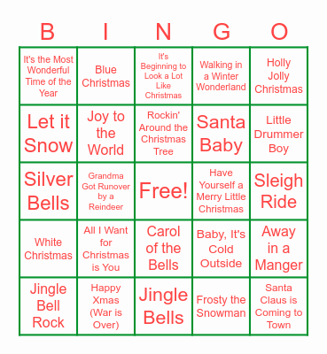 Christmas Lyric Bingo Card