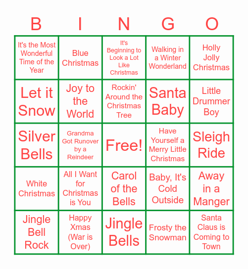 Christmas Lyric Bingo Card