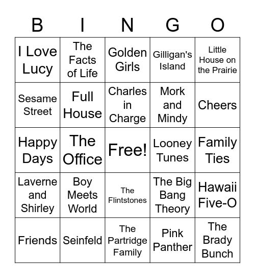 Sitcom Intros Bingo Card