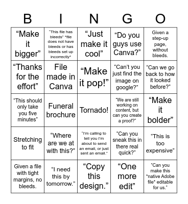 Graphic Designer Bingo Card