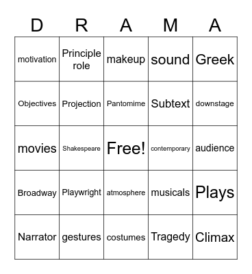 Drama Club Bingo! Bingo Card
