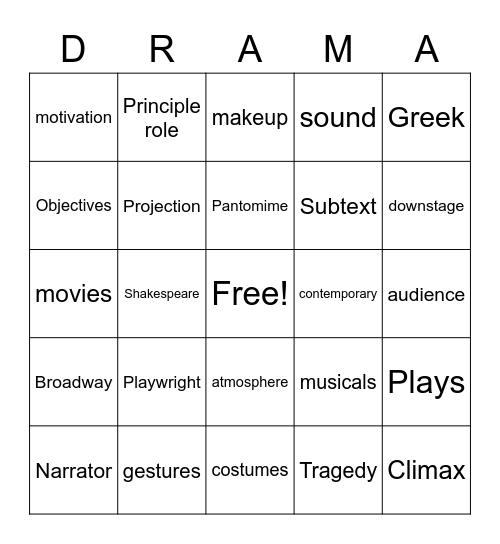 Drama Club Bingo! Bingo Card