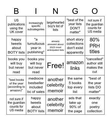 2022 BOTY Bingo Card