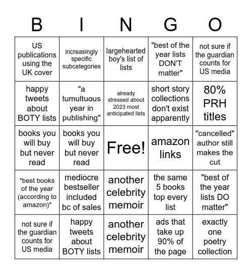 2022 BOTY Bingo Card