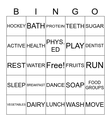 Healthy Living Bingo Card